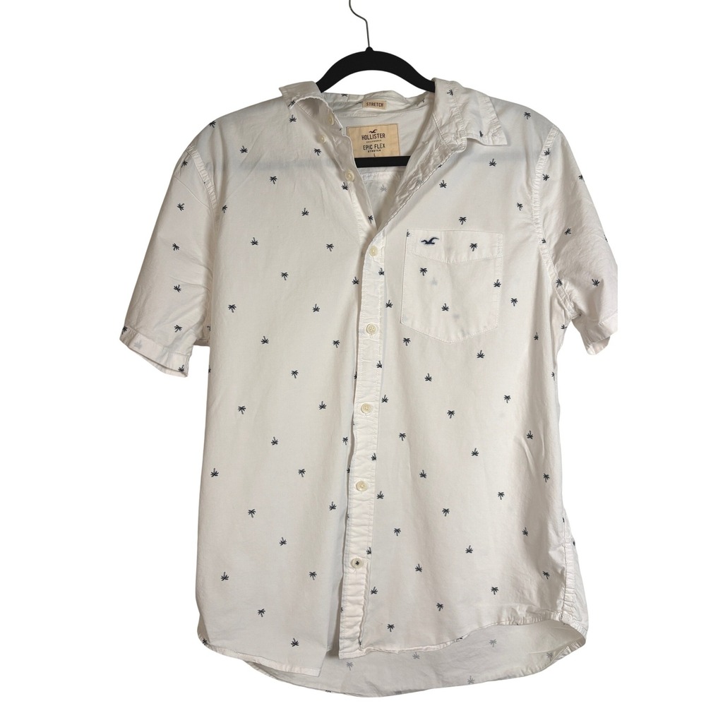 Hollister Mens Epic Flex Stretch Short Sleeve Palm Print Button Down Shirt L